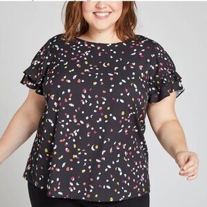 Lane Bryant Black Ruffled Short Sleeve Blouse size 26 NWT
